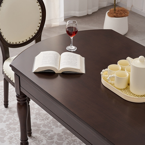 美式乡村复古可伸缩折叠餐桌椅组合家用小户型纯实木圆形餐桌饭桌