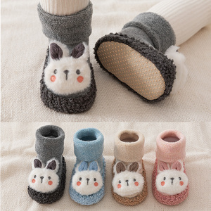 新款春秋卡通婴儿鞋袜防滑皮底儿童地板袜冬毛圈保暖宝宝袜子0-3