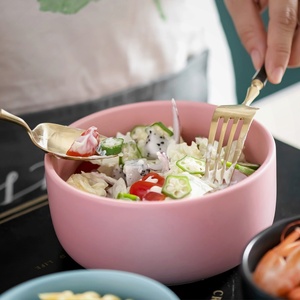北欧餐具哑光面碗创意陶瓷碗个可爱饭碗小号沙拉碗汤碗家用吃饭碗