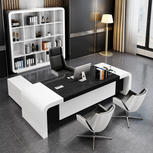 烤漆黑白色老板办公桌简约现代时尚总裁经理主管桌椅组合班台家具