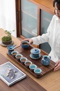 浮翠蓝玉翠绿釉功夫茶具盖碗/茶海/茶网架/茶杯