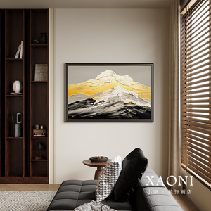 手绘油画日照金山客厅装饰画高级肌理感轻奢沙发背景壁画横幅挂画