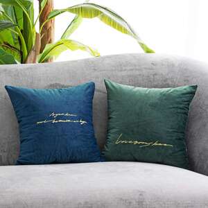轻奢北欧风格抱枕组合墨绿色深蓝色丝绒绣字母靠枕沙发靠垫枕套