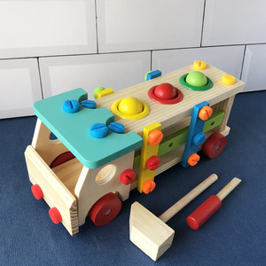 儿童拆装螺丝敲球车玩具2-3-4岁男女孩拆卸组装益智木质敲打玩具