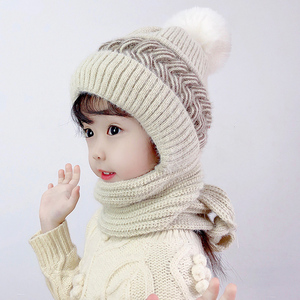 儿童帽子秋冬季帽男女童毛线韩版波浪纹针织围脖一体护耳围巾保暖