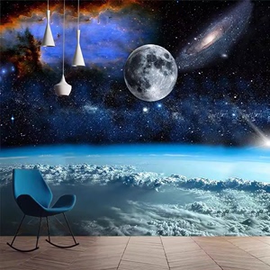 3d空间延伸星空宇宙KTV墙纸科幻星球地球月球儿童房卧室酒吧壁纸