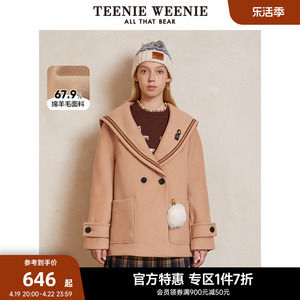 TeenieWeenie小熊奥莱绵羊毛毛呢大衣海军领呢子外套小个子时髦女