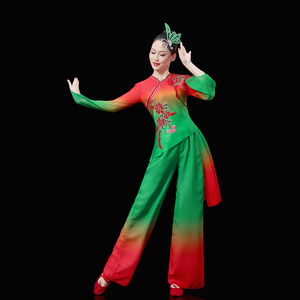 新品秧歌服演出服女中国风艺考扇子舞蹈服装飘逸古典伞舞表演服装