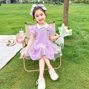 女童polo连衣裙夏季2024新款儿童洋气紫色库洛米宝宝夏装公主裙子