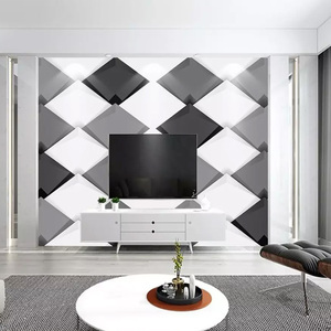 8d立体几何格子电视背景墙纸冷色新壁纸客厅卧室沙发墙布壁画