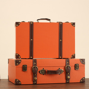 OF9D欧式复古手提箱储物木箱子衣服收纳箱老式皮箱旅行摄影道具整