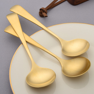 北欧铜勺子纯铜家用创意可爱圆头韩式儿童饭勺网红磨砂调羹甜品勺