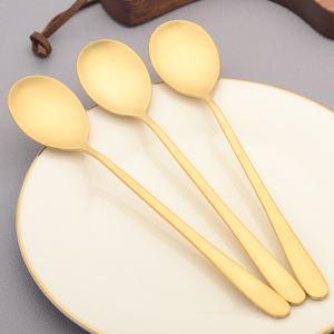 韩式铜勺子纯铜家用汤匙成人黄铜磨砂主餐创意韩国长柄调羹吃饭勺