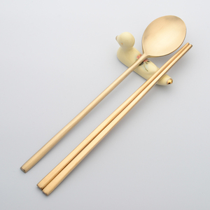 韩国黄铜筷子勺子套装传统手工实心长柄勺扁筷家用锡铜鍮器铜餐具