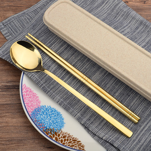 韩式纯铜筷子勺子套装上班族家用便携餐具两件套家用学生旅行户外