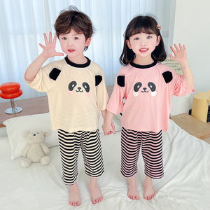兄妹装姐弟装儿童莫代尔睡衣夏季薄款2024新款熊猫宝宝家居空调服