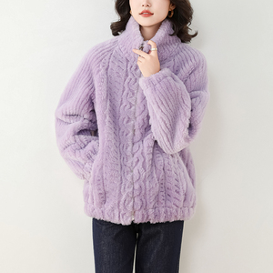 紫色羊羔毛外套女短款立领海宁2023全羊毛羊剪绒大衣年轻皮毛一体