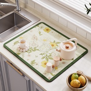 美式复古硅藻泥厨房洗完碗沥水垫洗手台吸水速干防滑餐桌碗筷垫布