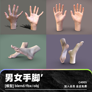 C4D男人女人手脚掌3D模型blend渲染fbx建模obj设计maya素材源文件