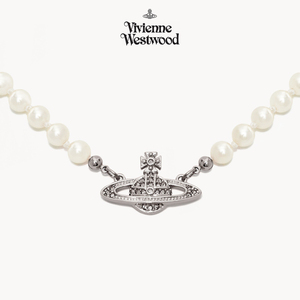 Vivienne Westwood/薇薇安珍珠项链西太后土星满钻吊坠银色毛衣链