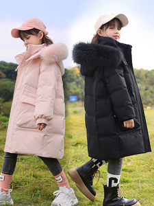 巴拉中大童儿童羽绒服女童韩版冬装洋气中长款白鸭绒加厚童装外套