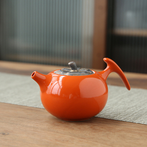 中式柿子泡茶壶单壶橘色事事如意圆盘家用客厅办公小茶杯盖碗配件
