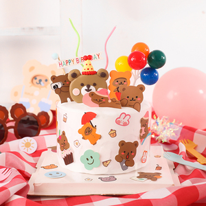 烘焙蛋糕装饰网红生日帽小熊软陶插件韩国INS风卡通熊熊贴纸插卡
