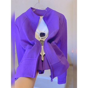 欧货高端紫色长袖卫衣女2024秋季新爆款独特外套超好看棒球服上衣