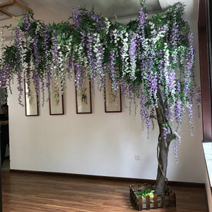 仿真紫藤树假树假花客厅装饰绿色绿植物落地绢花盆栽实木包邮