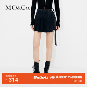 【MOCO奥莱】机能风扣饰高腰牛仔不对称美式复古裙裤裤子摩安珂