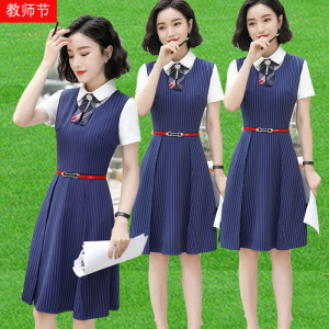 幼师衣服套装女夏季短袖幼儿园教师工作服老师时尚园服服装英伦风