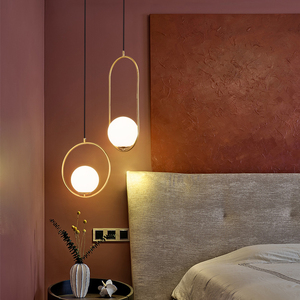 北欧卧室床头吊灯现代简约个性创意极简玻璃球网红吊线灯吧台吊灯