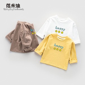 婴儿长袖t恤春夏1一3-4岁男女小童笑脸白色上衣纯棉宝宝打底衫潮