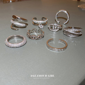 韩国个性设计锆石猪鼻蛇形爱心双层开口戒指金属冷淡风食指戒手饰