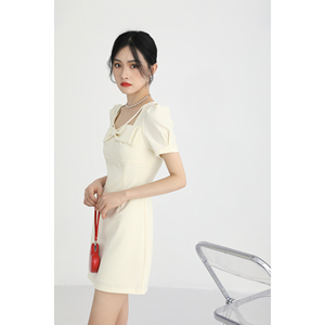 XinmonLee温柔风蝴蝶结气质高级感奶甜连衣裙子短款显瘦夏季女装