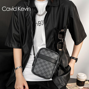 Cavid Kevin商务休闲格子单肩包韩版男包时尚斜挎包小方包挎包潮
