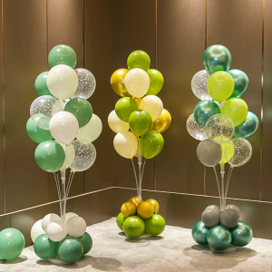 气球装饰场景布置绿色珠光汽球幼儿园开学地飘立柱桌飘儿童生日宴