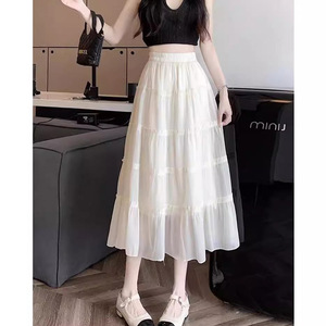 雪纺蛋糕裙半身裙女夏季欧货爆款小个子中长款白色超仙A字裙半裙
