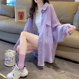 紫色防晒衣女夏季衬衫欧货设计感条纹宽松衬衣慵懒风薄款长袖外套
