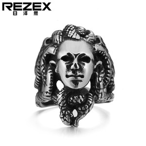 R-NK外贸饰品 个性复古欧洲古罗马神话蛇头美杜莎钛钢戒指