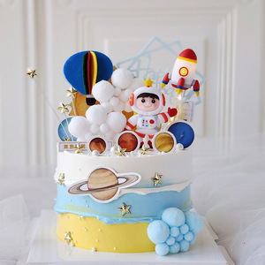 康帅宇航员蛋糕装饰摆件星球宇宙飞船插件儿童男孩生日装扮套组