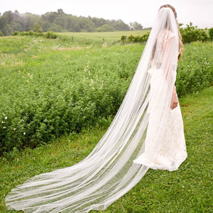 长头纱素纱美国网水晶素纱高清超透软纱新娘结婚头纱影楼旅拍造型