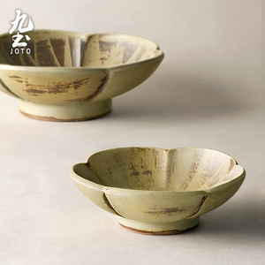 九土日式手工花瓣碗个性复古粗陶面碗大汤碗加厚创意餐具家用单个