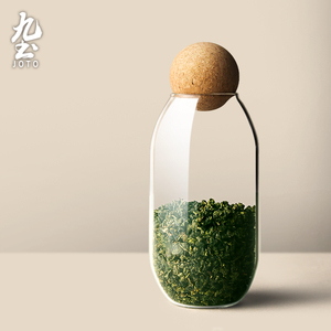 日式ins玻璃密封罐带盖圆形软木塞家用透明杂粮储物罐花茶叶罐小
