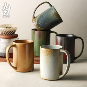 九土日式粗陶咖啡杯手工复古窑变马克杯家用大容量水杯办公室茶杯