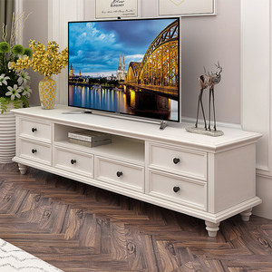 美式实木电视柜茶几组合客厅地柜白色现代简约小户型储物简欧家具