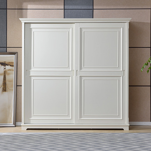 美式实木移门衣柜白色现代简约两门大衣橱简欧收纳储物柜定制家具
