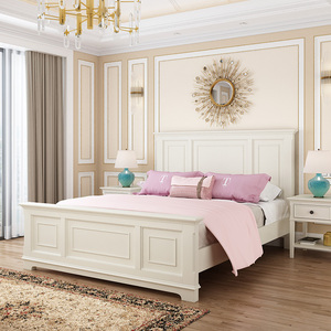 美式实木双人床田园主卧室现代简约白色1.8米婚床储物床简欧家具