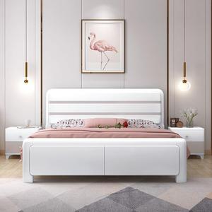 白色实木床枕中梦实木床现代简约白色烤漆橡木床北欧气压高箱储物