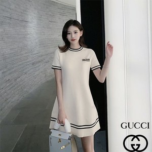 Gucci/古驰 24ss新款 马衔扣胸袋装饰 条纹拼色针织短袖连衣裙女